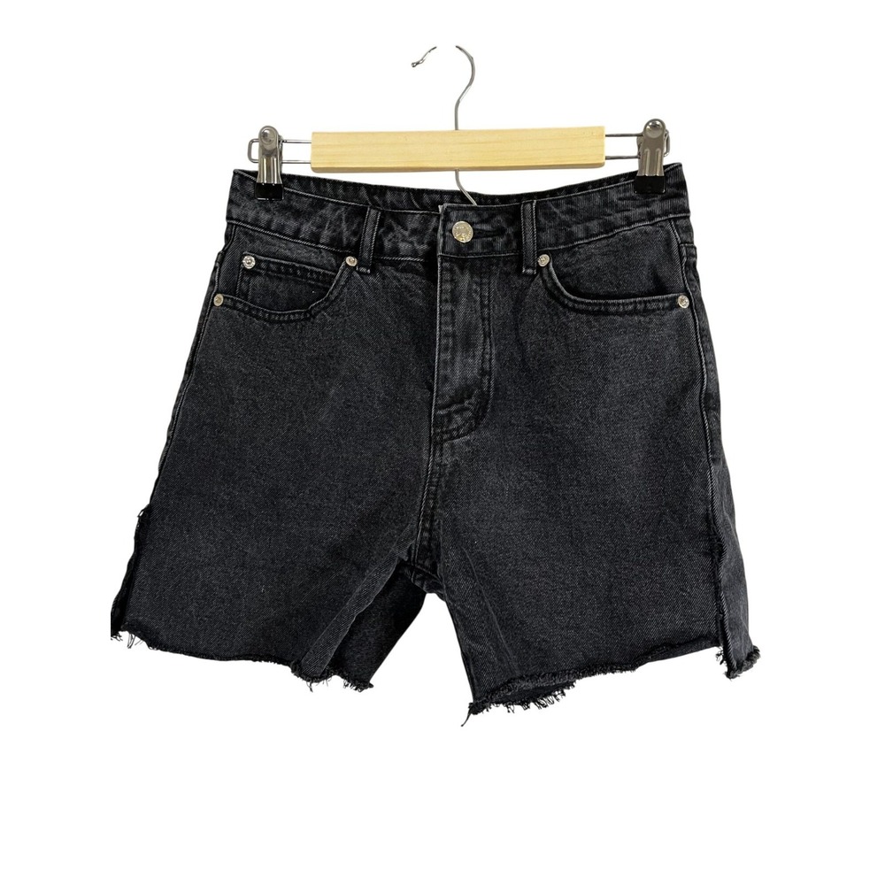 Distressed Black Denim Jeans Shorts M Western Chic Neutral Summer Cowgirl 80s